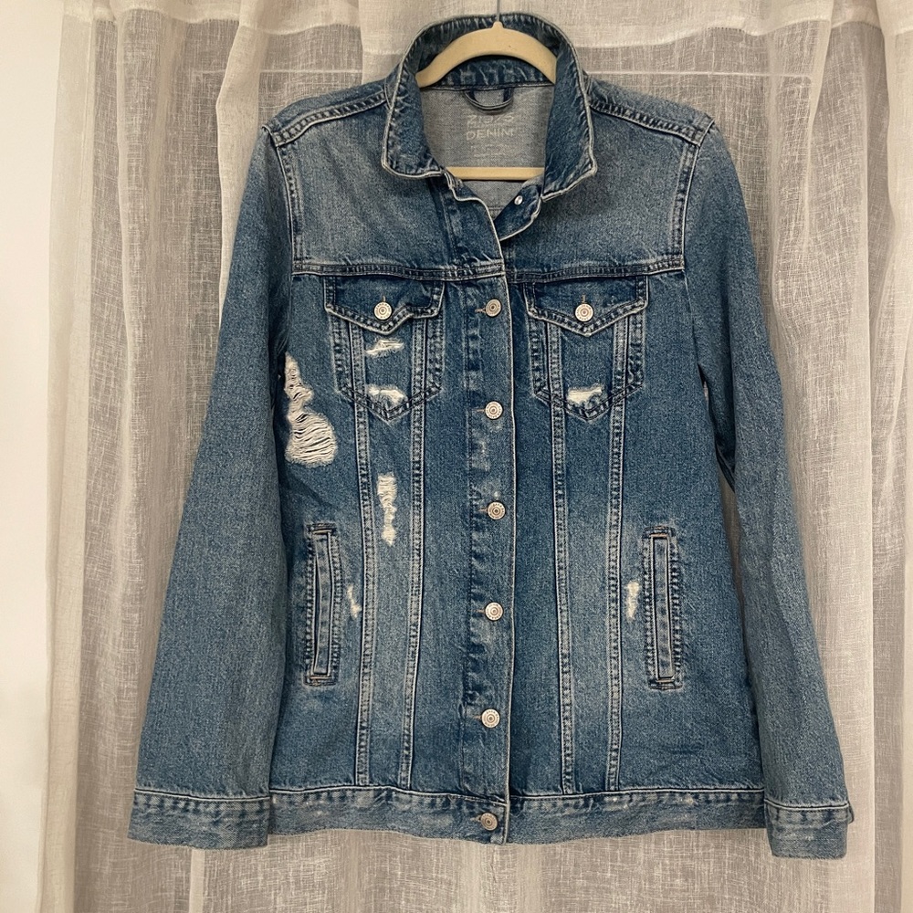 Zara Oversized Distressed Denim Jacket